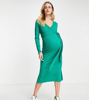 Mamalicious Maternity wrap front jersey maxi dress in green
