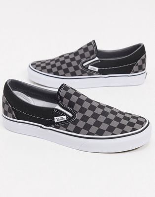 Vans Classic Checkerboard slip-on sneakers in black and gray
