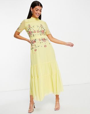 Hope & Ivy embroidered maxi dress in yellow