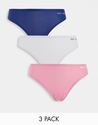 Pepe Jeans larnia 3 pack bonded thongs in navy gray and washed berry
