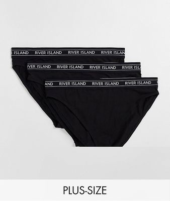River Island Plus logo waistband 3 pack of high waisted knickers in black