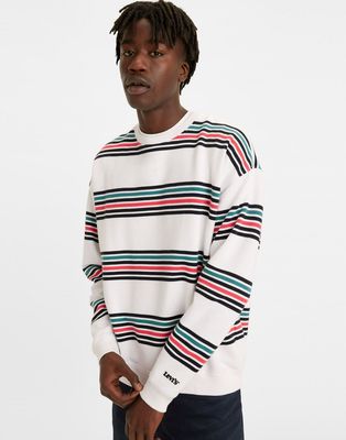 Levi's pique crew sweatshirt in twinpop white stripe-Multi
