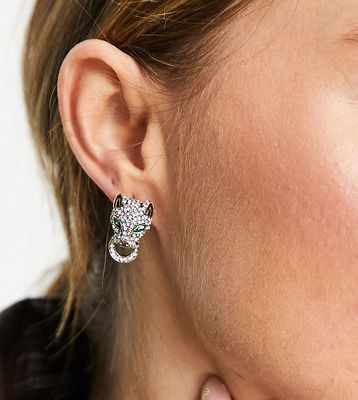 ALDO Rendawen embellished panther stud earrings in crystal-Gold