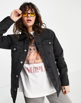 Bolongaro Trevor Razzi sherpa trim denim jacket in washed black