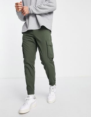 Selected Homme slim tapered cargo pants with cuff in khaki-Green
