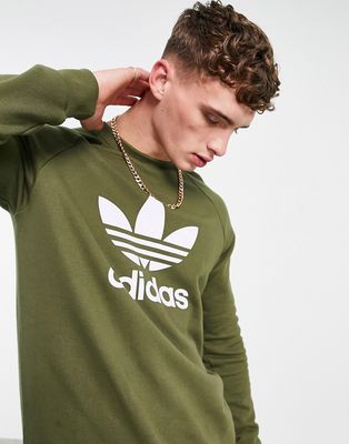 adidas Originals adicolor large trefoil sweatshirt in khaki-Green