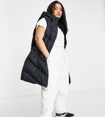 Threadbare Plus Vamp longline padded vest with hood in black