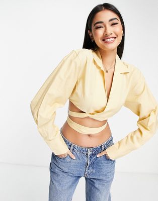 & Other Stories cropped tie waist detail shirt in yellow