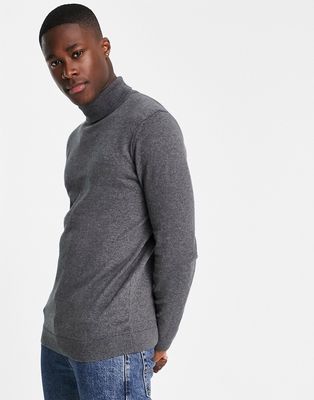New Look roll neck knitted sweater in dark gray-Grey