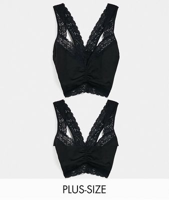Simply Be 2-pack bralette with lace detail in black