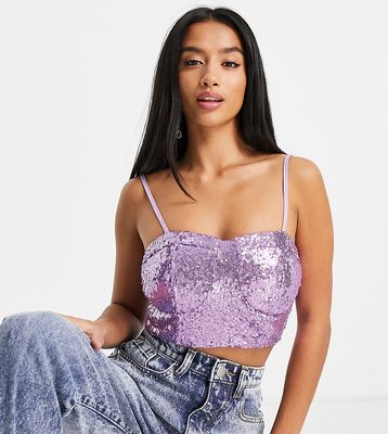Collective the Label Petite exclusive sequin bustier top in lilac - part of a set-Purple