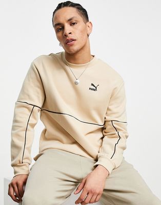 Puma luxe crew sweatshirt in beige and gold-Neutral