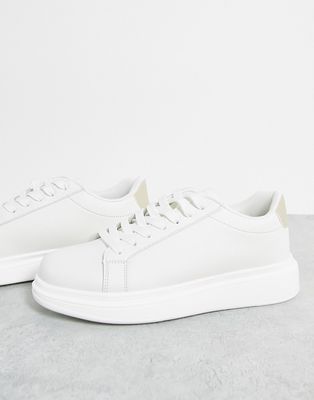 Brave Soul flatform minimal lace-up sneakers in white/gray