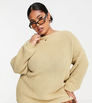 Glamorous Curve scoop back sweater in oatmeal-Neutral