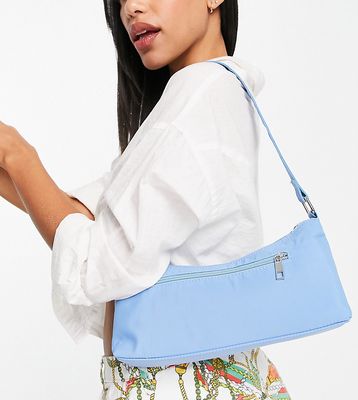 My Accessories London Exclusive nylon shoulder bag in light blue with front zip-Blues