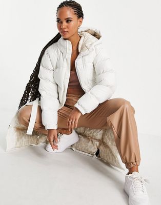 The North Face Nuptse Belted long puffer jacket in white
