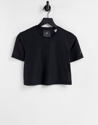 adidas Training x Universal Standard cropped mesh t-shirt in black