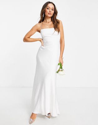 ASOS EDITION Astrid satin square neck wedding dress with tie back-White