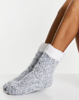 Loungeable sherpa knit socks in silver-Grey