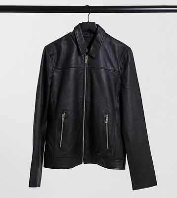 Bolongaro Trevor TALL slim fit leather jacket-Black