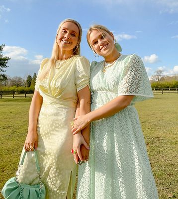 Labelrail x Olivia & Alice embroidered mesh midi smock dress in mint-Green