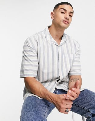 Topman oversized revere stripe shirt in stone-Neutral