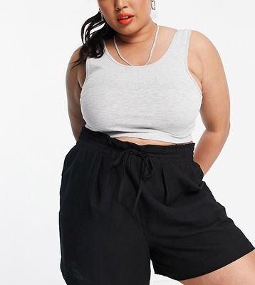 New Look Curve tie waist shorts in black