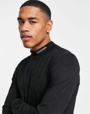 Calvin Klein high neck logo stretch slim fit long sleeve top in black