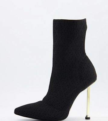 Simmi London Wide Fit Shae sock boots with gold heel in black