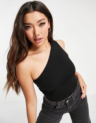 NA-KD cut out detail one shoulder top in black