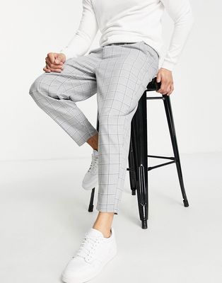 Only & Sons balloon fit pants in light gray check-Neutral