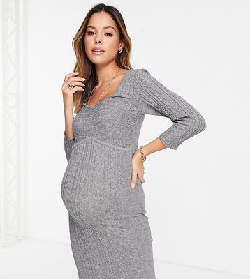 Mamalicious Maternity knit body-conscious midi dress in gray