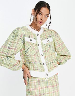 Sister Jane tweed check cropped jacket - part of a set-Pink