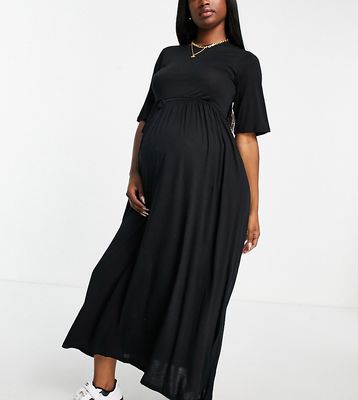 River Island Maternity tie waist midi dress in black