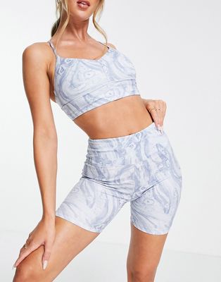 & Other Stories recycled abstract print yoga shorts in blue-Blues