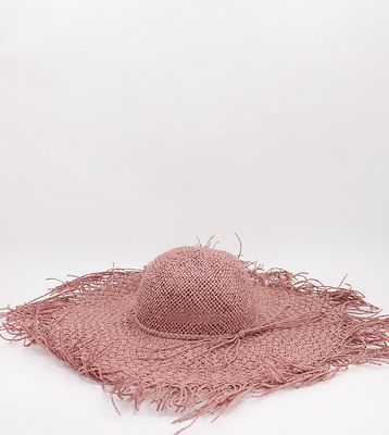 South Beach frayed edge hat in pink straw