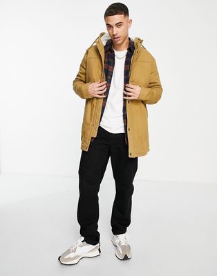 Only & Sons teddy lined parka with hood in camel-Neutral