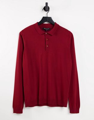 Bolongaro Trevor long sleeve knit polo shirt-Red