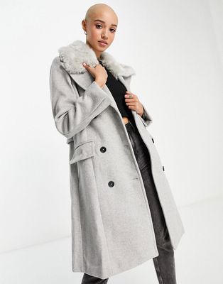 Ever New top faux fur collar coat in gray