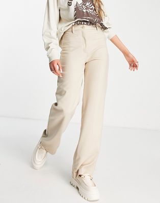 Monki tailored straight leg pants in beige-Neutral