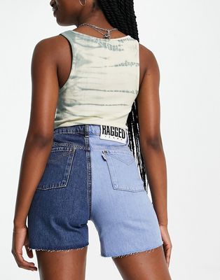The Ragged Priest high waisted mom shorts in contrast wash-Blues