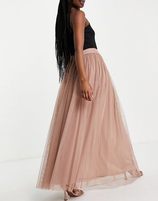 Lace & Beads exclusive tulle maxi skirt in mink-Pink