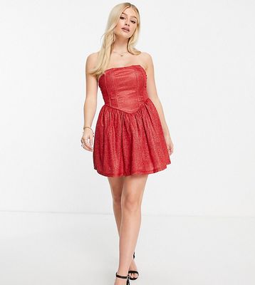 Collective The Label Petite Exclusive corset glitter mini dress in red
