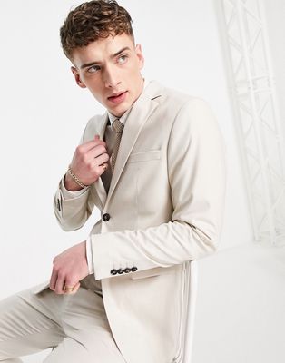 Selected Homme slim suit jacket in ecru-Neutral