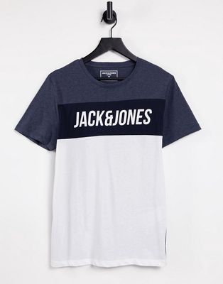 Jack & Jones logo panel T-shirt in white