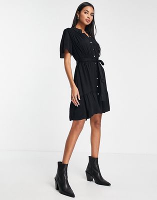 Whistles Tate smocked button down dress in blue-Black