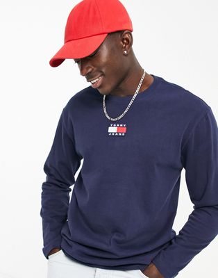Tommy Jeans center flag logo long sleeve T-shirt in navy