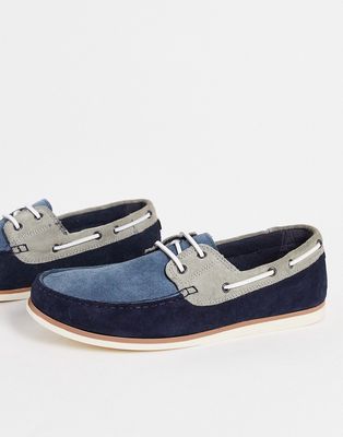 Topman navy real suede marshall tri boat shoes