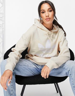 adidas Originals adicolor large logo hoodie in oatmeal-White
