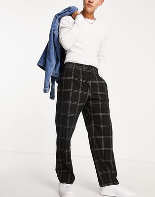 Pull & Bear wide leg pleated pants in black check